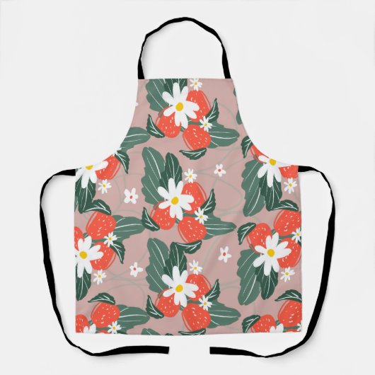 イチゴ摘みパッチパターン手描き エプロン (正面)