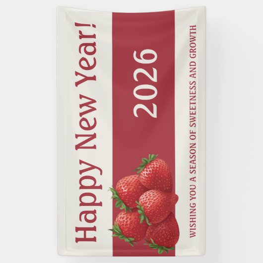イチゴ新年会 赤 横断幕 (縦)