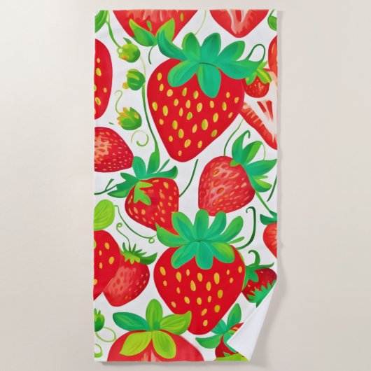イチゴ旋回パターン ビーチタオル (正面)