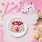 イチゴ果実菓子とデイジー花 ペーパープレート (パーティー)