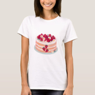 イチゴ果実菓子とデイジー花 Tシャツ