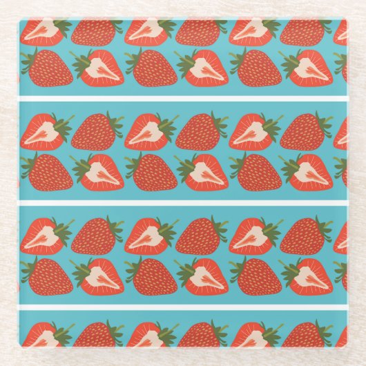 イチゴ果実：シームレスな繰り返しパターン。 ガラスコースター (正面)