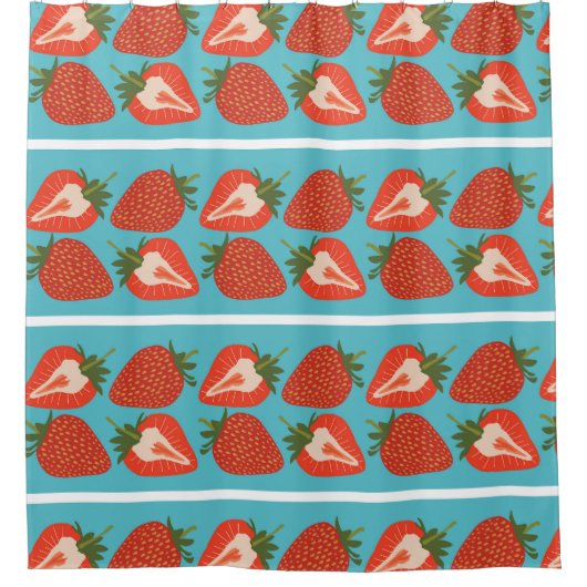 イチゴ果実：シームレスな繰り返しパターン。 シャワーカーテン (正面)