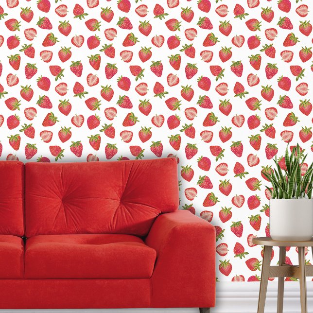 イチゴ果実 壁紙 (Strawberry pattern red wallpaper)