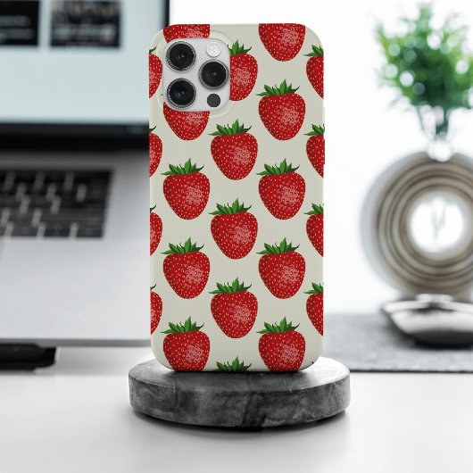 イチゴ柄、赤いイチゴ、フルーツ、葉 Case-Mate iPhoneケース
