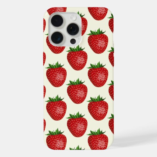 イチゴ柄、赤いイチゴ、フルーツ、葉 iPhoneケース (裏面)