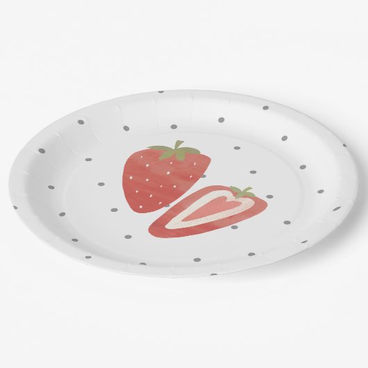 イチゴ水玉模様 ペーパープレート (アングル)