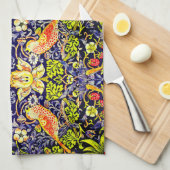 イチゴ泥棒の鳥ウイリアム・モリス キッチンタオル (四つ折り)