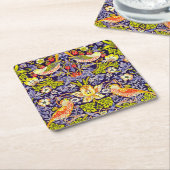 イチゴ泥棒の鳥ウイリアム・モリス スクエアペーパーコースター (アングル)