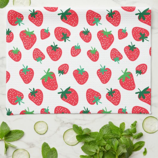 イチゴ満載 キッチンタオル (折り畳み)