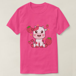 イチゴ牛、かわいい牛、ピンクの牛ペット Tシャツ