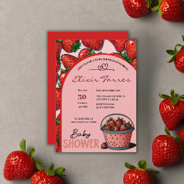 イチゴ甘いピンクバケットベビーシャワー 招待状