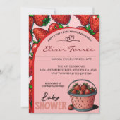 イチゴ甘いピンクバケットベビーシャワー 招待状 (正面)