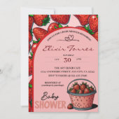 イチゴ甘いピンクバケットベビーシャワー 招待状 (正面)