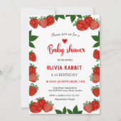 イチゴ甘いフルーツ新鮮な赤ちゃんシャワー女の子 招待状 (正面)