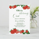 イチゴ甘いフルーツ新鮮な赤ちゃんシャワー女の子 招待状 (スタンド正面)