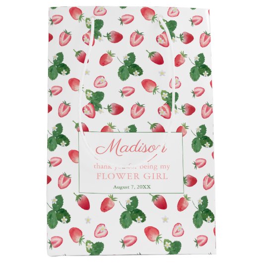 イチゴ甘い名前をカスタムする結婚の感謝 ミディアムペーパーバッグ (正面)