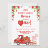 イチゴ甘い女の子の誕生日の招待。 招待状 (正面)