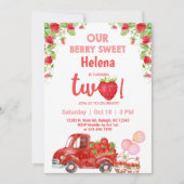 イチゴ甘い女の子の誕生日の招待。 招待状 (正面)