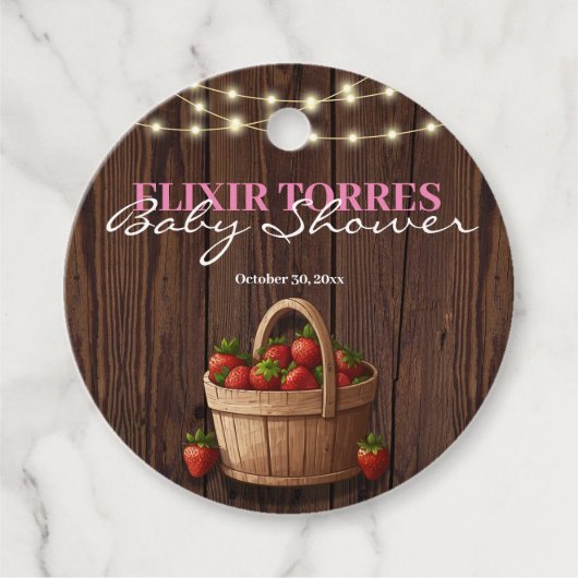 イチゴ甘い木のバスケット赤ちゃんシャワー フェイバータグ (正面)