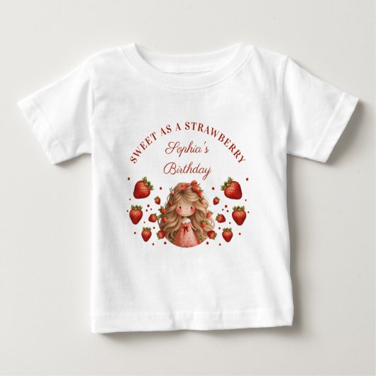 イチゴ甘い水の色の女の子1st誕生日 ベビーTシャツ (正面)