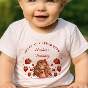 イチゴ甘い水の色の女の子1st誕生日 ベビーTシャツ