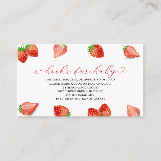 イチゴ甘い水の色の赤ちゃんシャワーブックのための エンクロージャーカード (正面)