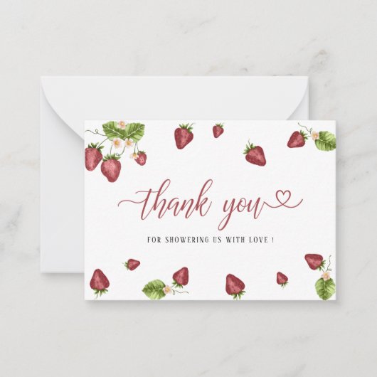 イチゴ甘い水の色の赤ちゃんシャワ感謝していーユー ノートカード (正面)