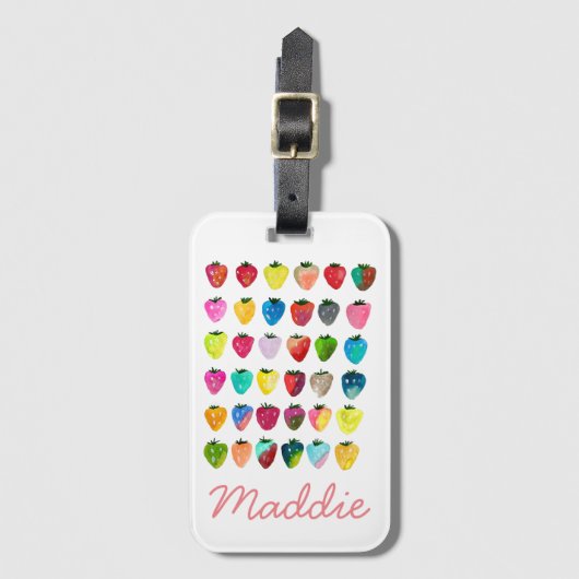 イチゴ甘味かわいいフルーツ水色 ラゲッジタグ (正面縦)