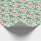 イチゴ畑ピンクと緑 ラッピングペーパー (角)