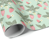 イチゴ畑ピンクと緑 ラッピングペーパー (ロールコーナー)