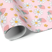 イチゴ白い花かわいい ラッピングペーパー (ロールコーナー)