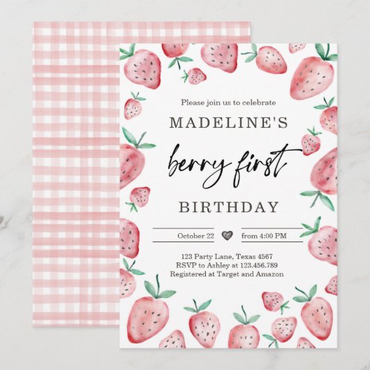 イチゴ第1回誕生日招待状ファーストベリースイート 招待状 (正面/裏面)