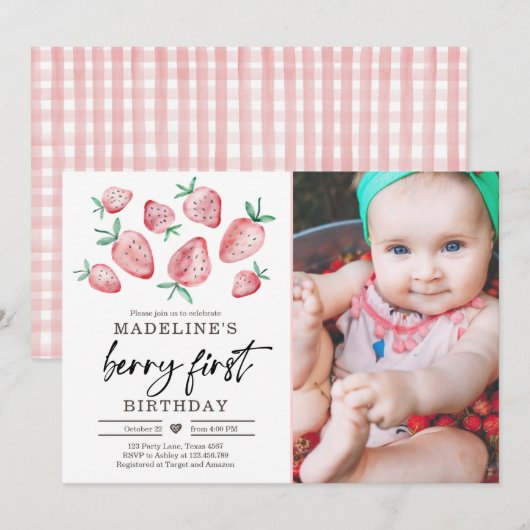 イチゴ第1回誕生日招待状ファーストベリースイート 招待状 (正面/裏面)