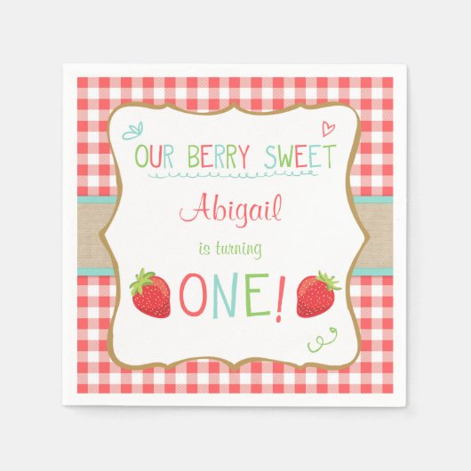 イチゴ紙ナプキンズサマーフルーツピクニック スタンダードカクテルナプキン (正面)