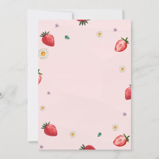 イチゴ花2つの甘い2番目の誕生日 招待状 (裏面)