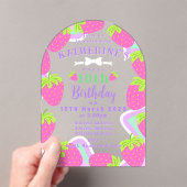 イチゴ誕生日ピンク招待状カード アクリル招待状 (インサイチュ (ポータブル))