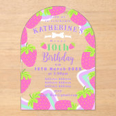 イチゴ誕生日ピンク招待状カード アクリル招待状 (正面)