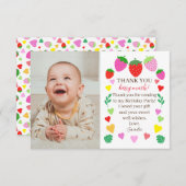 イチゴ誕生日写真サンキューカード サンキューカード (正面/裏面)