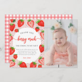 イチゴ誕生日写真サンキューベリー多く サンキューカード (正面/裏面)