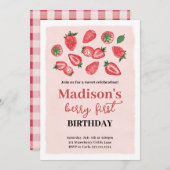 イチゴ誕生日招待状ベリースウィートパーティー 招待状 (正面/裏面)