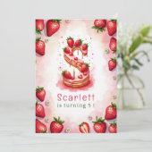 イチゴ誕生日招待状レターSケーキテーマ 招待状 (スタンド正面)