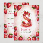 イチゴ誕生日招待状レターSケーキテーマ 招待状 (正面/裏面)