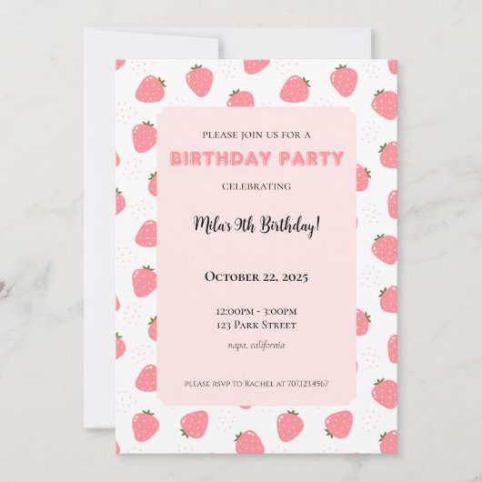 イチゴ誕生日招待状 招待状 (正面)