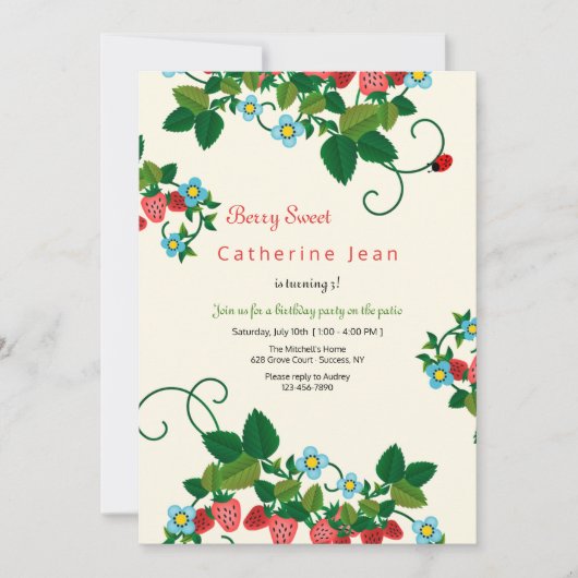 イチゴ誕生日招待状 招待状 (正面)