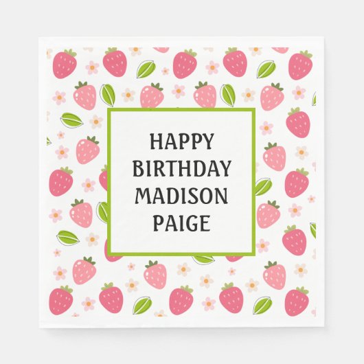 イチゴ誕生日紙ナプキン スタンダードランチョンナプキン (正面)