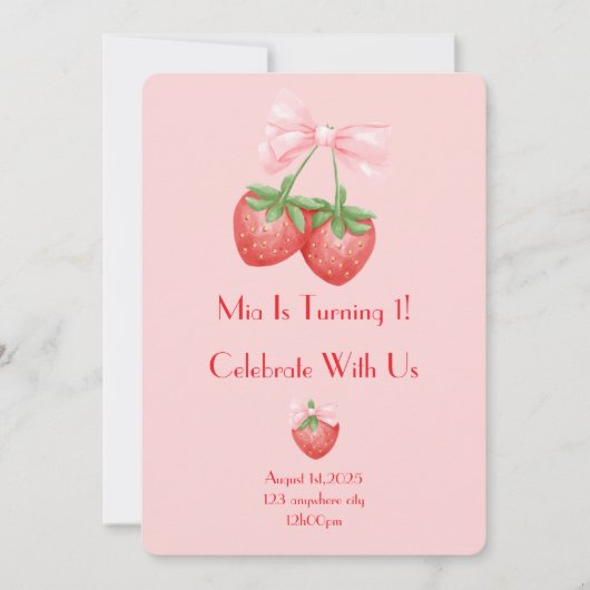 イチゴ誕生日 招待状 (正面)