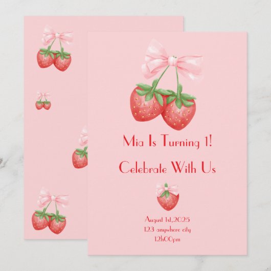 イチゴ誕生日 招待状 (正面/裏面)
