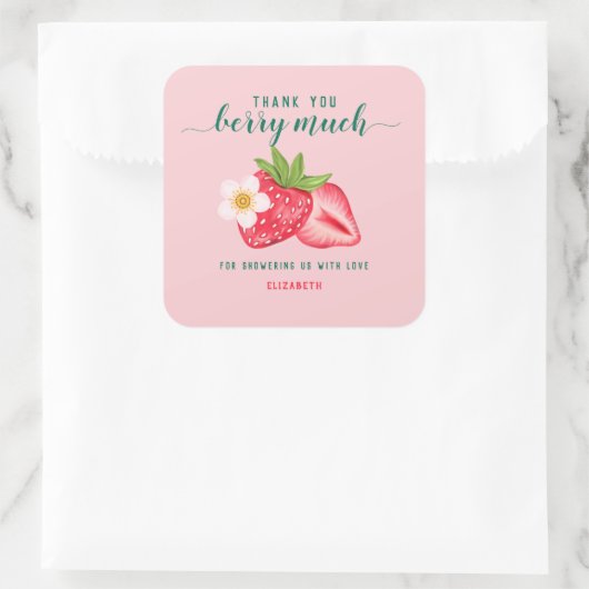 イチゴ赤ちゃんシャワーありがとうベリーハイカスタムティ スクエアシール (バッグ)