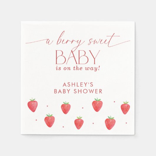 イチゴ赤ちゃんシャワーナプキンス、ベリー赤ちゃんシャワー スタンダードカクテルナプキン (正面)